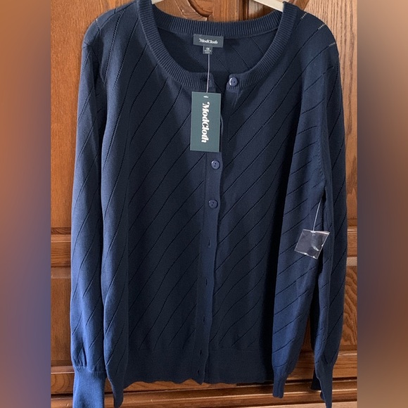 ModCloth Navy Blue Diagonal Ribbed Button-Up Cardigan - Picture 2 of 2